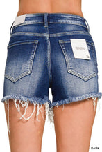 Load image into Gallery viewer, 5918-Dark Washed Raw Frayed Hem Denim Shorts
