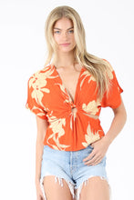 Load image into Gallery viewer, 5180-V Neck Ring Cut Out Blouse in Tropical Print-ORANGE
