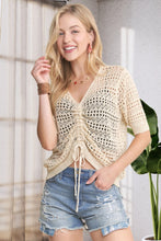 Load image into Gallery viewer, 5286-- Front Drawstring Crochet Blouse-BEIGE
