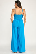 Load image into Gallery viewer, 6330- Sleeveless Pleated Jumpsuit with Gold Trim and Ruffle-BLUE
