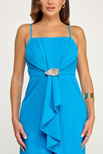 Load image into Gallery viewer, 6330- Sleeveless Pleated Jumpsuit with Gold Trim and Ruffle-BLUE
