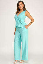 Load image into Gallery viewer, 6218- Sleeveless Gold Trim Detail Top with Pants Set-AQUA
