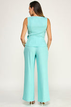 Load image into Gallery viewer, 6218- Sleeveless Gold Trim Detail Top with Pants Set-AQUA
