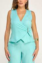 Load image into Gallery viewer, 6218- Sleeveless Gold Trim Detail Top with Pants Set-AQUA
