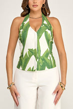 Load image into Gallery viewer, 6204- Printed Halter Zip Up Vest with High Waist Pants
