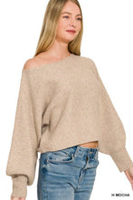 Load image into Gallery viewer, 6508- Boat Neck Balloon Sleeve Sweater-H. MOCHA
