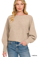 Load image into Gallery viewer, 6508- Boat Neck Balloon Sleeve Sweater-H. MOCHA
