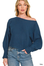 Load image into Gallery viewer, 6393- Boat Neck Balloon Sleeve Sweater-TEAL
