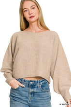 Load image into Gallery viewer, 6508- Boat Neck Balloon Sleeve Sweater-H. MOCHA
