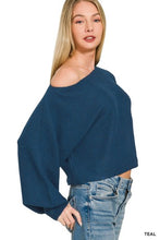 Load image into Gallery viewer, 6393- Boat Neck Balloon Sleeve Sweater-TEAL
