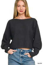 Load image into Gallery viewer, 6506- Boat Neck Balloon Sleeve Sweater-BLACK
