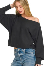 Load image into Gallery viewer, 6506- Boat Neck Balloon Sleeve Sweater-BLACK
