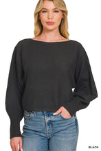 Load image into Gallery viewer, 6506- Boat Neck Balloon Sleeve Sweater-BLACK
