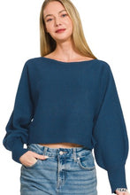 Load image into Gallery viewer, 6393- Boat Neck Balloon Sleeve Sweater-TEAL
