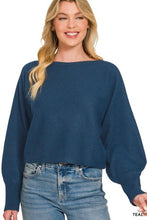 Load image into Gallery viewer, 6393- Boat Neck Balloon Sleeve Sweater-TEAL
