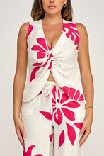 Load image into Gallery viewer, 6219- Printed Front Twist Detail Top with Pants Set-FUCSHIA
