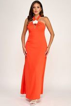 Load image into Gallery viewer, 6329- Orchid Flower Neck Detail Maxi Dress-RED
