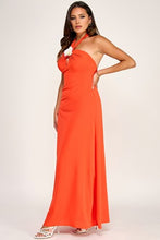 Load image into Gallery viewer, 6329- Orchid Flower Neck Detail Maxi Dress-RED
