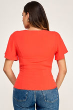 Load image into Gallery viewer, 6326- Short Sleeve Top with Metal Flower Trim-TOMATO
