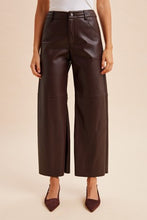 Load image into Gallery viewer, 6653- Stretch Faux Leather Wide Leg Pants-BROWN
