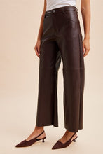 Load image into Gallery viewer, 6653- Stretch Faux Leather Wide Leg Pants-BROWN
