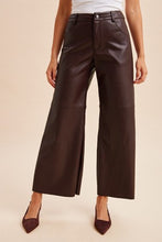 Load image into Gallery viewer, 6653- Stretch Faux Leather Wide Leg Pants-BROWN
