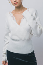 Load image into Gallery viewer, 6691 Lace-trim Faux-wrap Knit Sweater-IVORY
