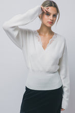 Load image into Gallery viewer, 6691 Lace-trim Faux-wrap Knit Sweater-IVORY
