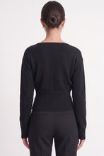 Load image into Gallery viewer, 6646- Lace-trim Faux-wrap Knit Sweater-BLACK
