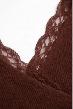 Load image into Gallery viewer, 6647- Lace-trim Faux-wrap Knit Sweater-BROWN

