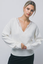 Load image into Gallery viewer, 6691 Lace-trim Faux-wrap Knit Sweater-IVORY
