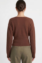 Load image into Gallery viewer, 6647- Lace-trim Faux-wrap Knit Sweater-BROWN
