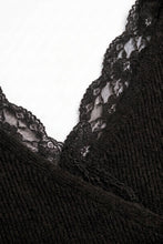 Load image into Gallery viewer, 6646- Lace-trim Faux-wrap Knit Sweater-BLACK
