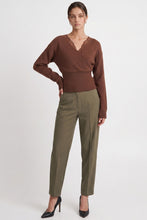 Load image into Gallery viewer, 6647- Lace-trim Faux-wrap Knit Sweater-BROWN
