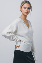 Load image into Gallery viewer, 6691 Lace-trim Faux-wrap Knit Sweater-IVORY
