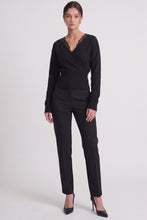 Load image into Gallery viewer, 6646- Lace-trim Faux-wrap Knit Sweater-BLACK
