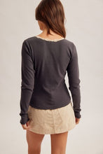 Load image into Gallery viewer, 6489- Lace Detail Long Sleeve Rib Top-CHARCOAL
