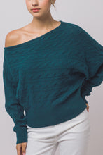 Load image into Gallery viewer, 6692 -Asymmetric Cable-knit Off-shoulder-TEAL
