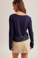 Load image into Gallery viewer, 6581- Lace Trimmed Button Down Rib Cardigan-NAVY
