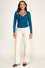 Load image into Gallery viewer, 6377- Knit Long Sleeve Ruched Surplus Top-TEAL
