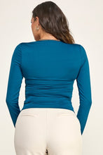 Load image into Gallery viewer, 6377- Knit Long Sleeve Ruched Surplus Top-TEAL
