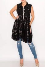 Load image into Gallery viewer, 5372-Cropped Denim Vest with Lace -BLACK
