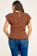 Load image into Gallery viewer, 6372- Short Sleeve Buckle Trim Detail Top-BROWN
