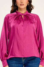 Load image into Gallery viewer, 6555- Keyhole Pleat  Long Sleeve Blouse Top-PLUM
