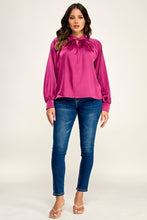 Load image into Gallery viewer, 6555- Keyhole Pleat  Long Sleeve Blouse Top-PLUM
