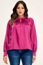 Load image into Gallery viewer, 6555- Keyhole Pleat  Long Sleeve Blouse Top-PLUM
