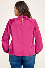 Load image into Gallery viewer, 6555- Keyhole Pleat  Long Sleeve Blouse Top-PLUM

