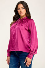 Load image into Gallery viewer, 6555- Keyhole Pleat  Long Sleeve Blouse Top-PLUM
