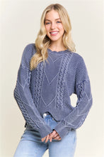 Load image into Gallery viewer, 5735-TEXTURED Cable Knit Crew Neck Sweater-NAVY
