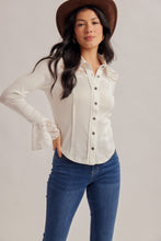 Load image into Gallery viewer, 6493- Lace Yoke Fitted Knit Button Down Top-VANILLA
